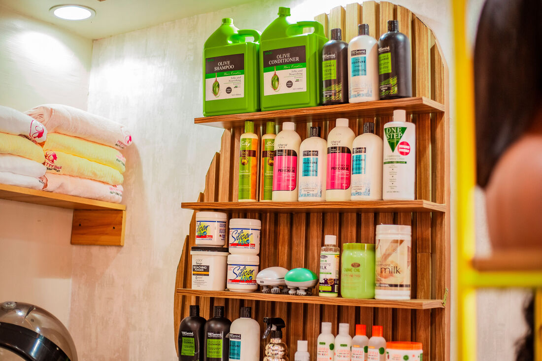 Product shelf inside the Pretty Diva studio